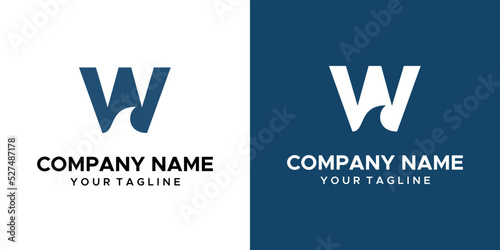 a graphic image themed W and waves. blue and white background. vector graphics base.