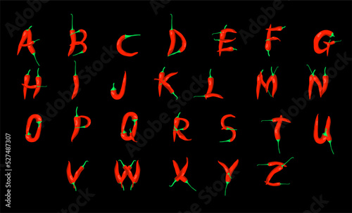 chili pepper alphabet vector image