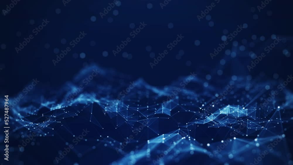 Abstract concepts of cybersecurity technology and digital data protection. Protect internet network connection with polygons, dots and lines with dark blue background, center focus, side blur.	