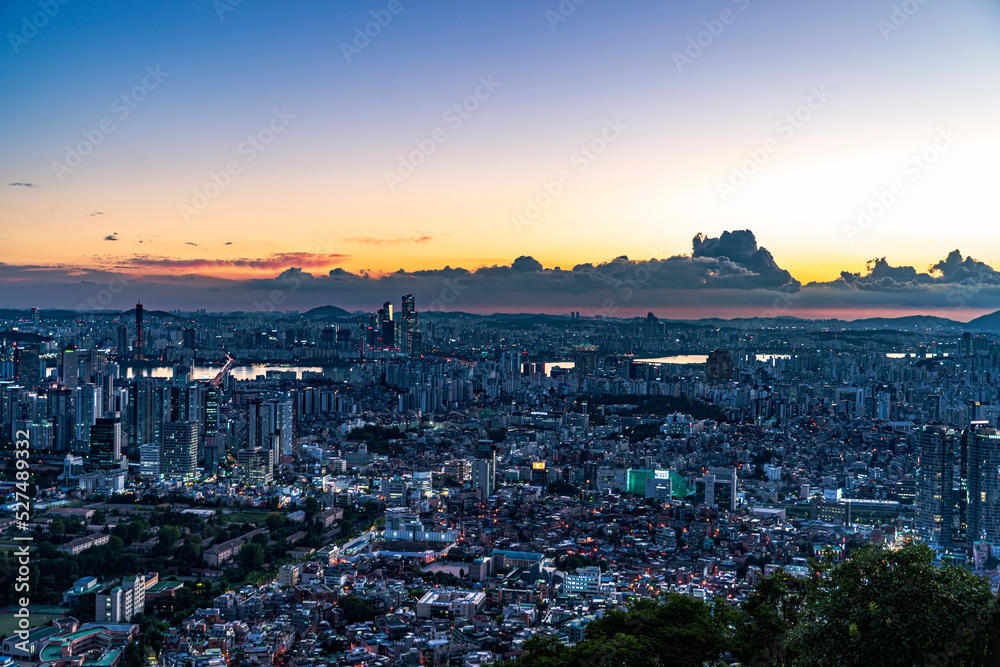 View of sunset over the Seoul city, Seoul, Korea