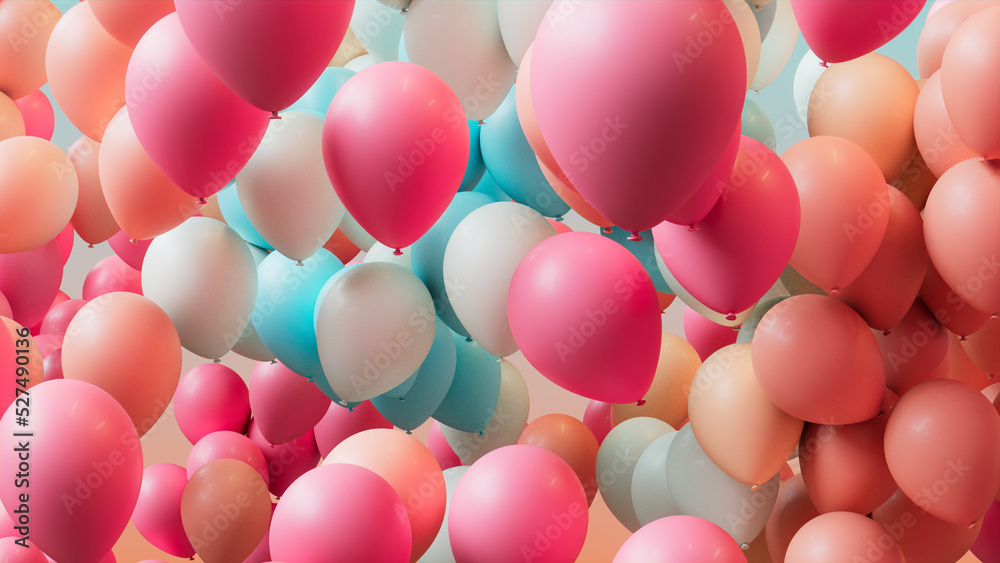 Colorful Celebration Balloons in Coral, Pink and Aqua. Colorful