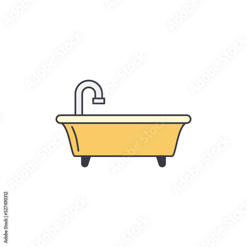 bathtub and shower tub icon in color, isolated on white background 