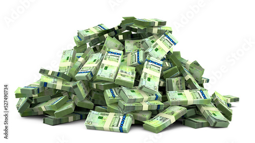 Big pile of Libyan dinar notes a lot of money over white background. 3d rendering of bundles of cash