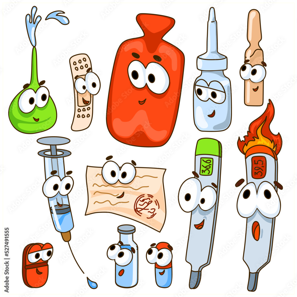 Free Vector, Cute characters of medicines and syringe