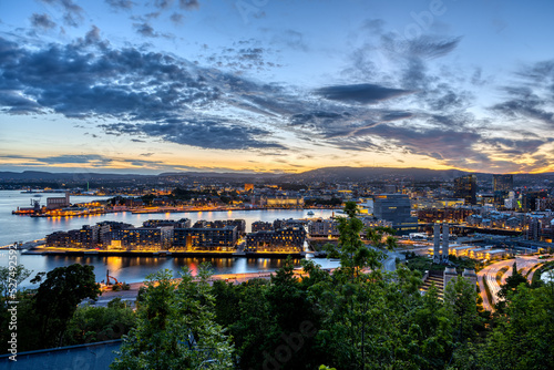 The lights of Oslo in Norway after sunset photo