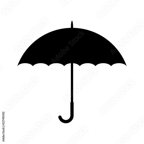 Black silhouette of an umbrella on a white background