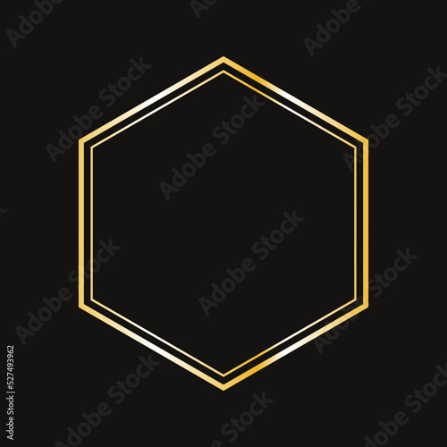 Luxury Hexagon Gold Frame Vector on Black Background