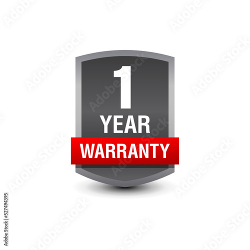 Strong powerful 1-year warranty vector badge logo isolated on white background.