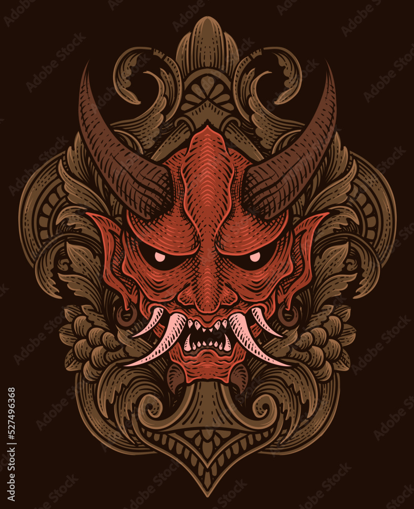 oni mask isolated with engraving ornament style oni mask isolated with engraving ornament style