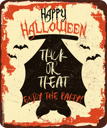 vintage grunge retro happy halloween sign