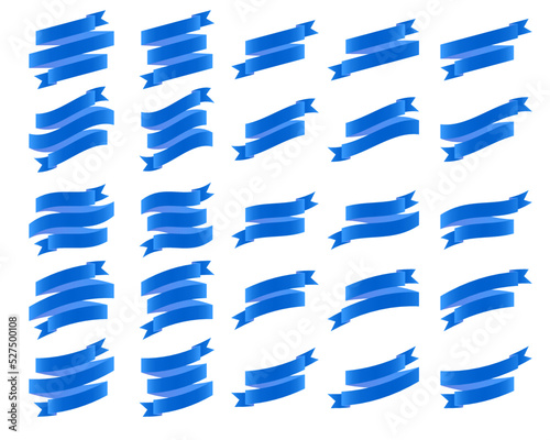 3D blue ribbons on a white background are used for printing, decorations, shop signs, banners, parties, invitation cards, etc.