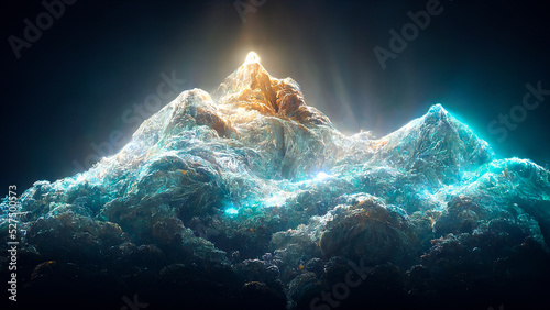 Digital paintings of mountains glowing at night, Digital Generate Images