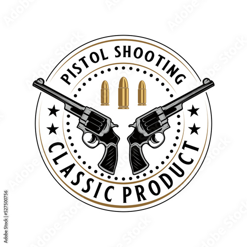 Gun emblem vector logo. with cross pistols, bullets, for club shooting or gun shops. 