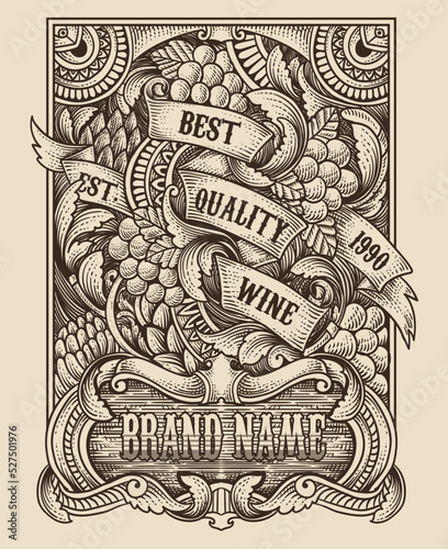 antique wine label on white background