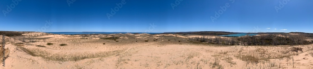 Panoramic view of lake michigan sand dunes