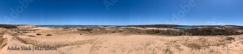 Panoramic view of lake michigan sand dunes