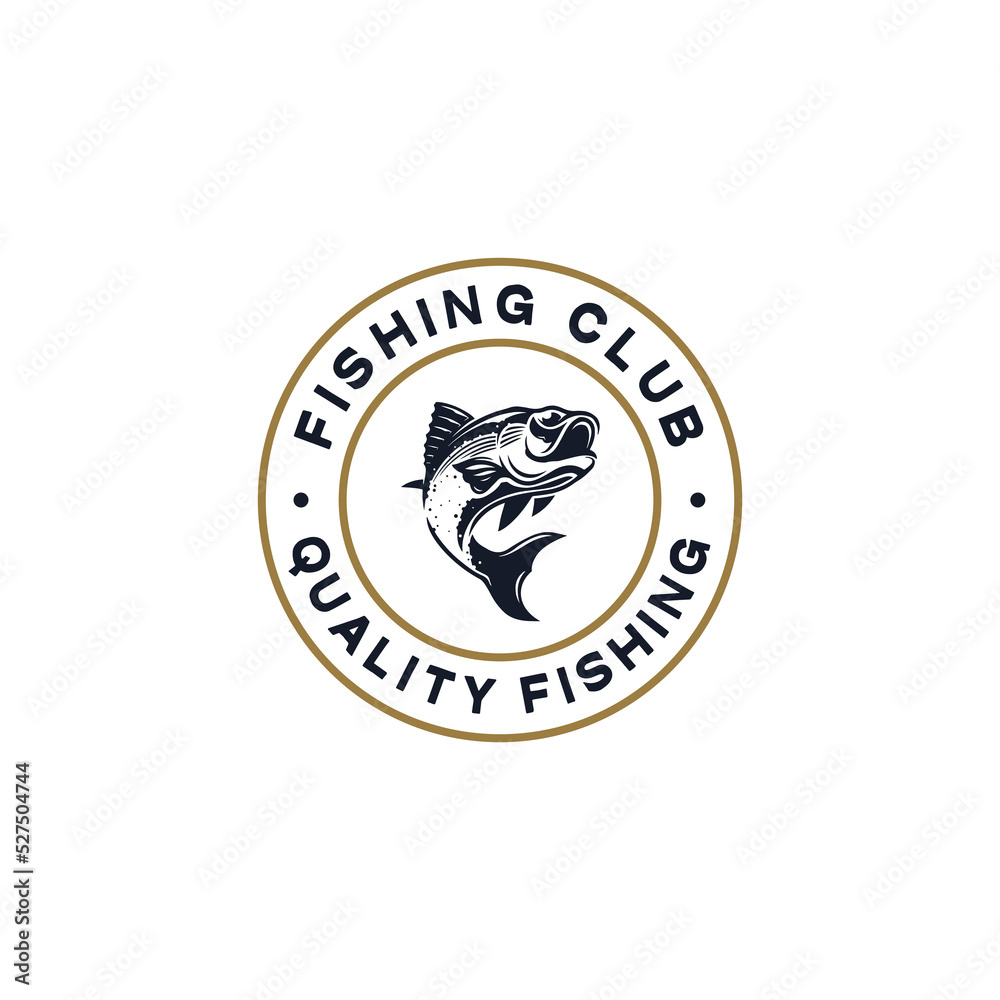 Vintage fishing club logo design template