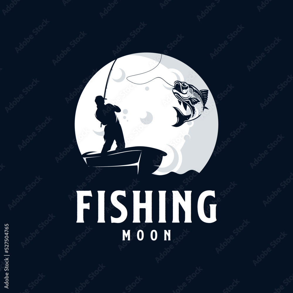 Angler fishing silhouette logo on the moon logo design template Stock  Vector | Adobe Stock