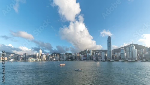 Time lapse of panorama of Victoria Harbor of Hong Kong city 