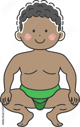 まわしを締めた、相撲部の黒人男性のイラスト