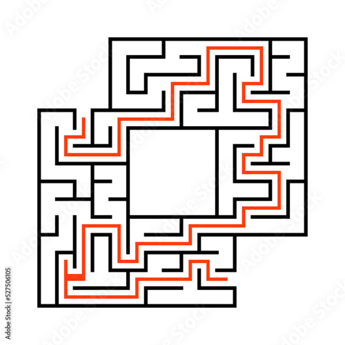 Square maze. Game for kids. Funny labyrinth. Education developing worksheet. Activity page. Puzzle for children. Riddle for preschool. Logical conundrum. Vector illustration.