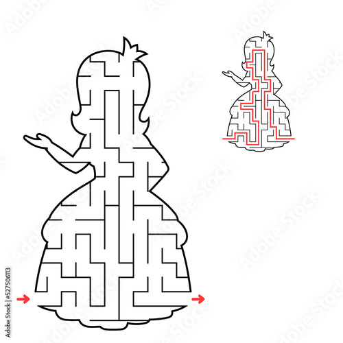 Abstract maze. Game for kids. Puzzle for children. Labyrinth conundrum. Find the right path. Education worksheet. With answer.