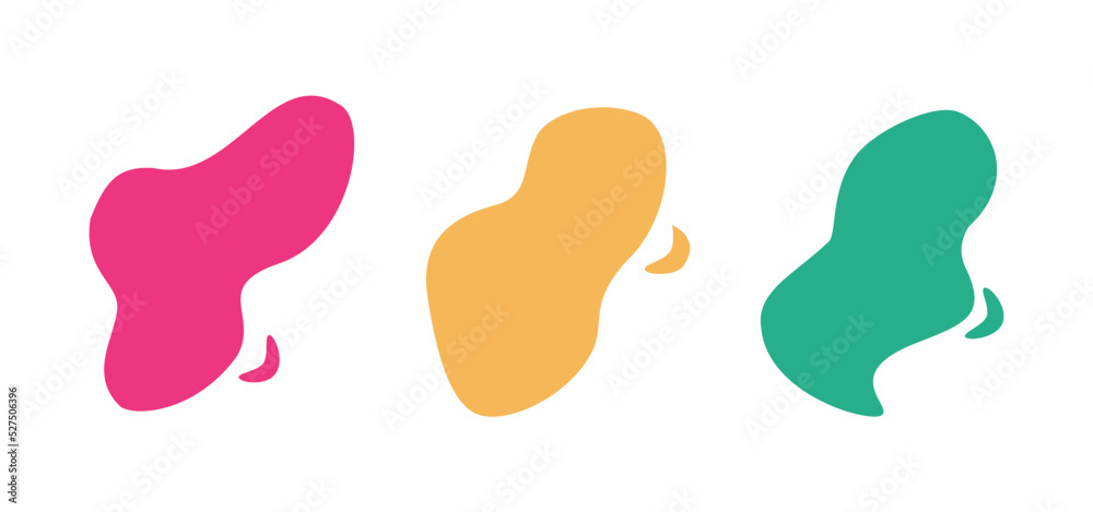 Abstract liquid shapes set on isolated white background. Flat vector illustration. Modern various colors.