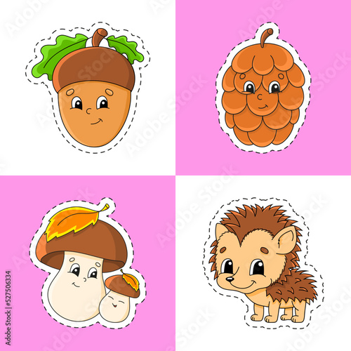 Sticker with contour. cartoon character. Colorful vector illustration. Isolated on color background. Template for your design. Autumn theme.