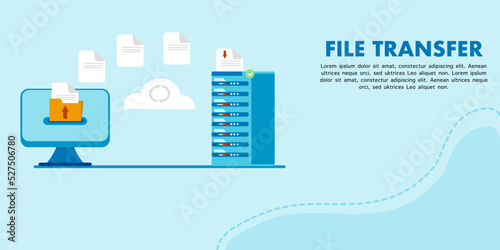 file or data transfer concept, data backup, document storage, technology cloud, file upload concept.