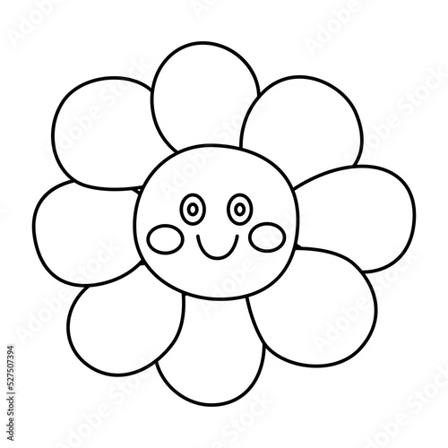 daisy chamomile set line smiling face icon.