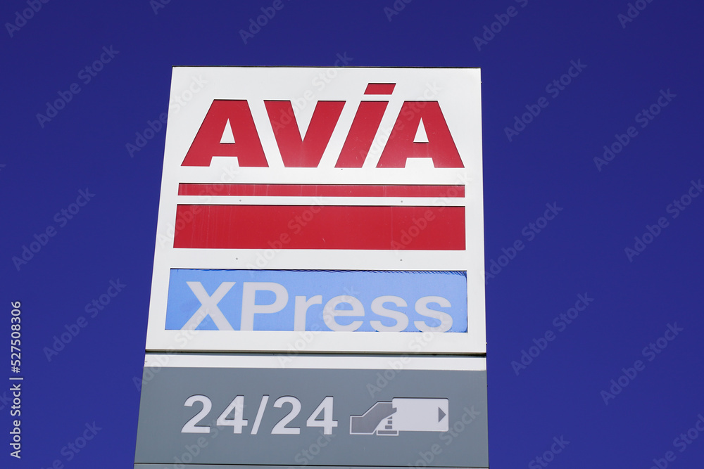 Avia xpress vehicle gas station brand text company logo sign