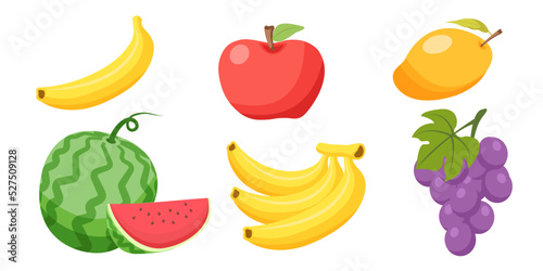 Collection set of food fruit water melon apple banana grape mango