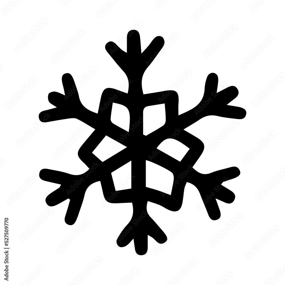 Black doodle snowflake icon on white background Black doodle snowflake icon on white background