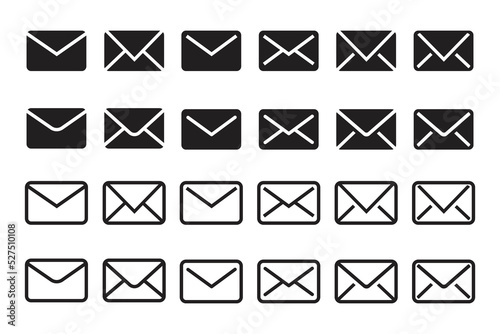 Message black icon set. Envelope, chat, letter with glyph and line vector illustration 
