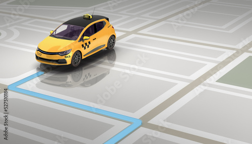 taxi cab online internet service transportation concept yellow taxi on light gps map 3d render illustration © nosorogua