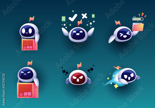 delivery ilttel cute modern drone robot character mascot set	