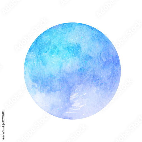 水彩で描いた水色の月のイラスト 挿絵 背景イラスト