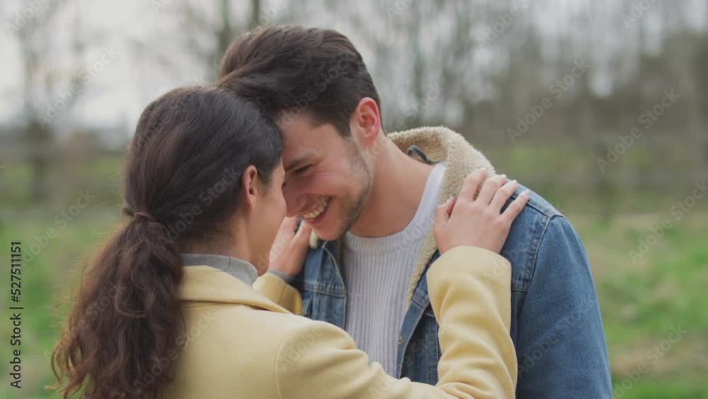 Loving Transgender Couple Hugging On Walk In Autumn Or Winter Countryside Loving Transgender Couple Hugging On Walk In Autumn Or Winter Countryside