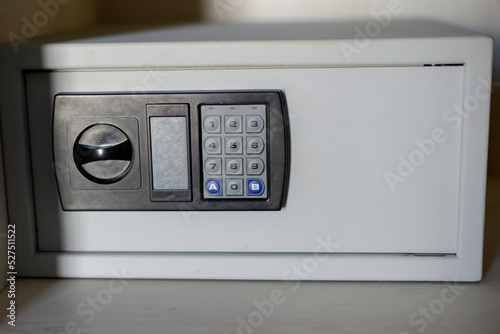 Close-up of small safe.Safe at home or hotel