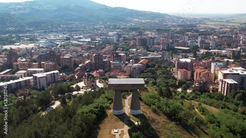Aerial of the monument (spomenik) at Mitrovica in Kosovo photo