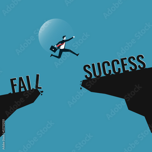 Businessman jumping between cliff, Success after fail concept