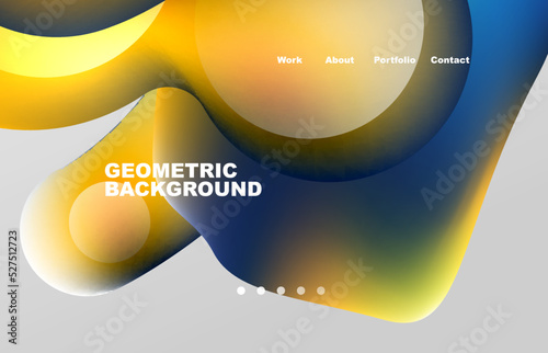 Landing page abstract liquid background. Flowing shapes, round design and circle. Web page for website or mobile app wallpaper