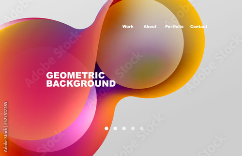 Landing page abstract liquid background. Flowing shapes, round design and circle. Web page for website or mobile app wallpaper