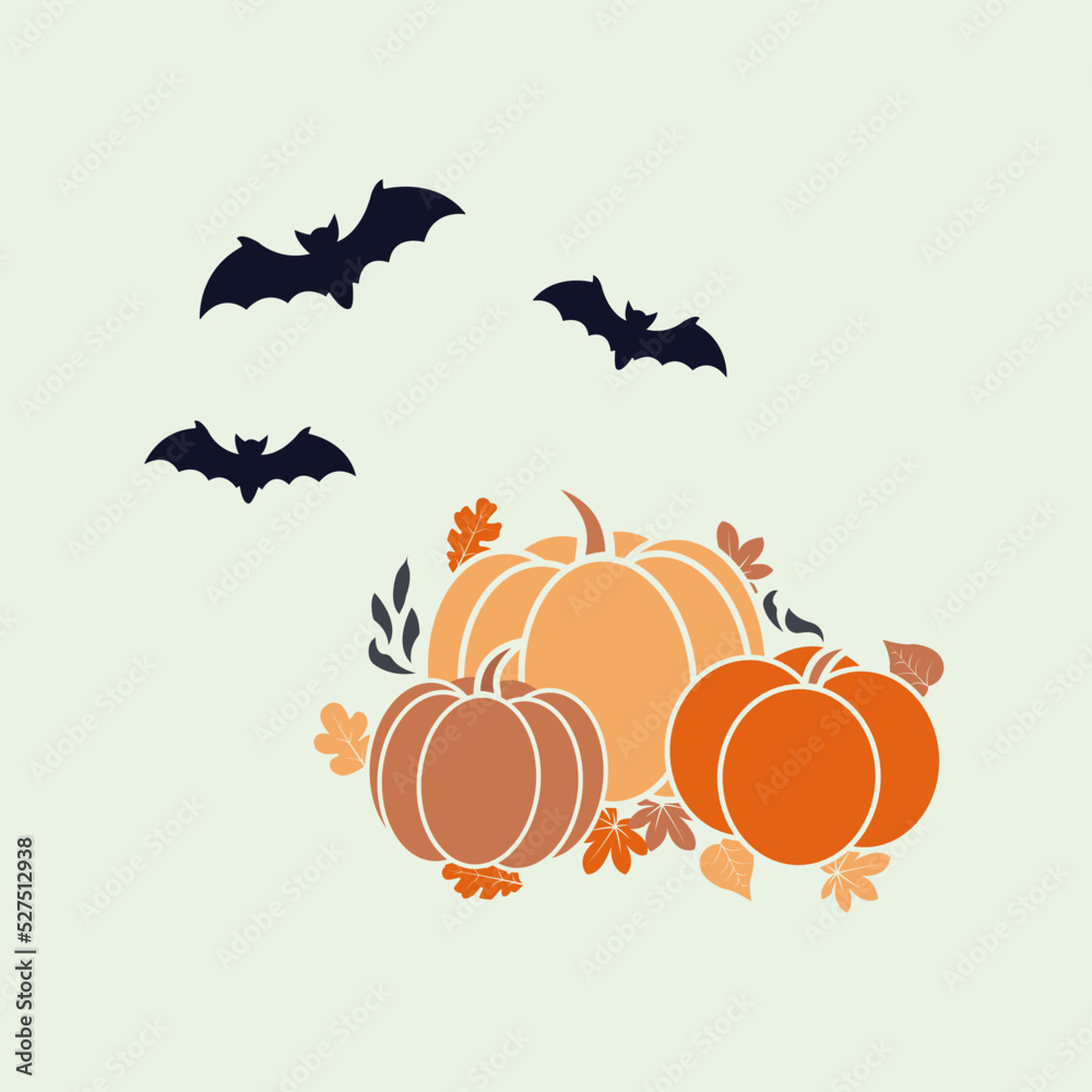 Halloween pumpkin with bats. Illustration can be used like postcard, sticker, typographic print.
