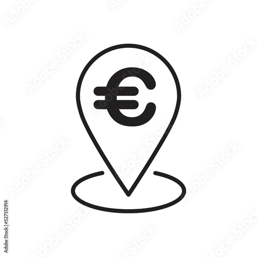 Euro exchange map marker icon. Euro Pointer icon. Euro with location icon. vector illustration