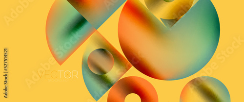Geometric abstract panorama wallpaper background. Round shapes and circles, metallic color geometric shapes composition