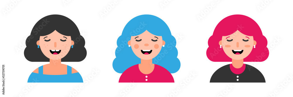 Set, collection of icons with smiling happy girls, women. Female avatars, portraits, profile pictures. Modern young female representation.
Set, collection of icons with smiling happy girls, women. Female avatars, portraits, profile pictures. Modern young female representation.