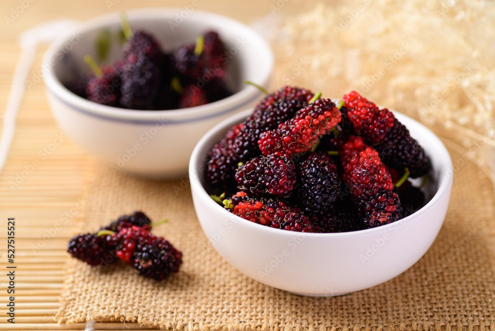 Fresh mulberry fruit in bowl, Healthy tropical fruit Fresh mulberry fruit in bowl, Healthy tropical fruit