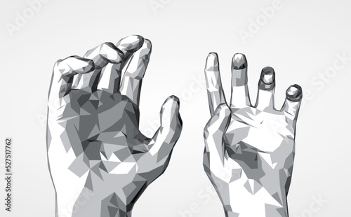 Low poly style hand illustration. Expressive hand gestures. Vector polygonal realistic human hand open palms.