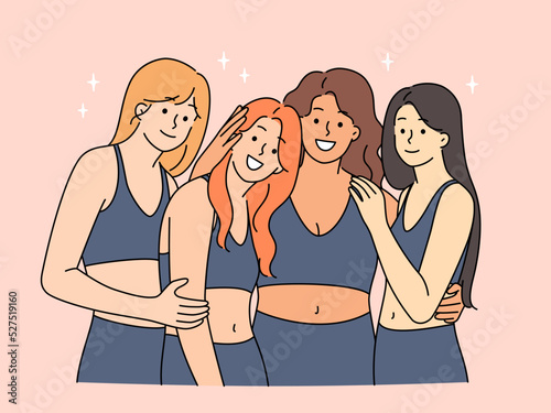Smiling multiethnic women in sportswear 